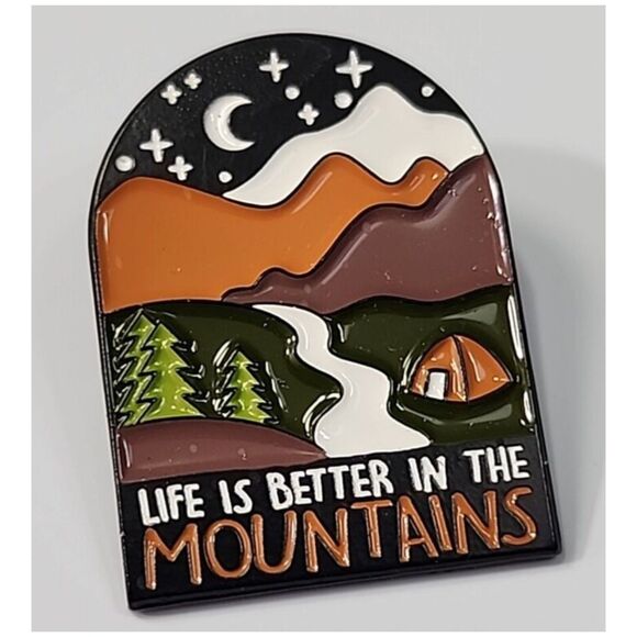 Life Is Better Mountains Outdoors Brooch Backpack Travel Camping - Picture 1 of 2